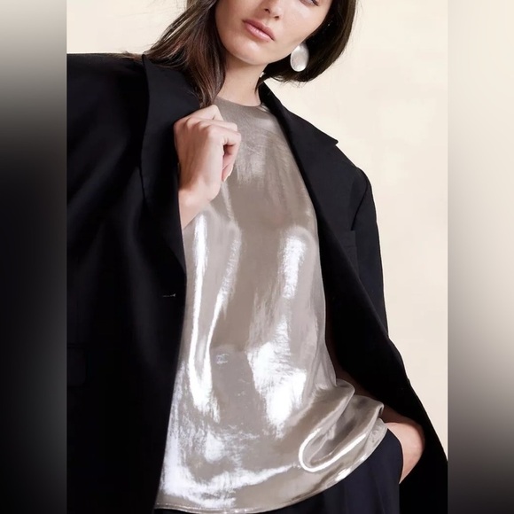 Banana Republic Maxime Metallic Champagne Gold Short Sleeve Sleeveless Top XXL - Picture 3 of 11